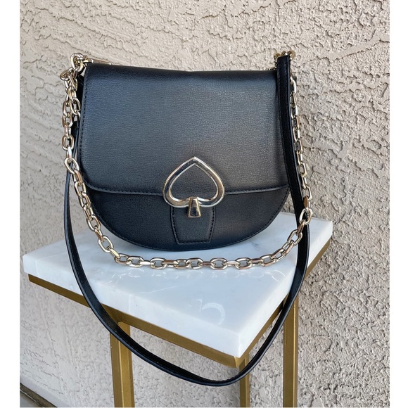 kate spade Bags Kate Spade Robyn Black Leather Chain Strap Spade Heart Crossbody Bag